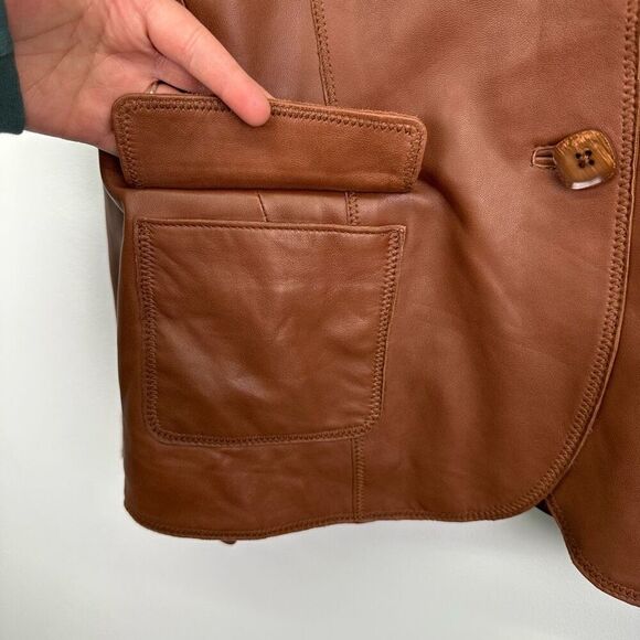 Coldwater Creek Women’s Supple Cognac Leather 2 Button Blazer Jacket - Picture 6 of 9